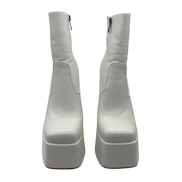 Platform Heel White Ankle Boots Square Toe Side Zipper EU39 Go Go - Picture 4 of 6